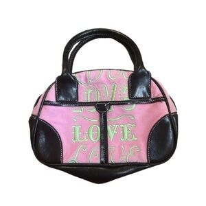 Y2K vintage Love terry cloth victoria’s Secret mini hand bag pink green purse